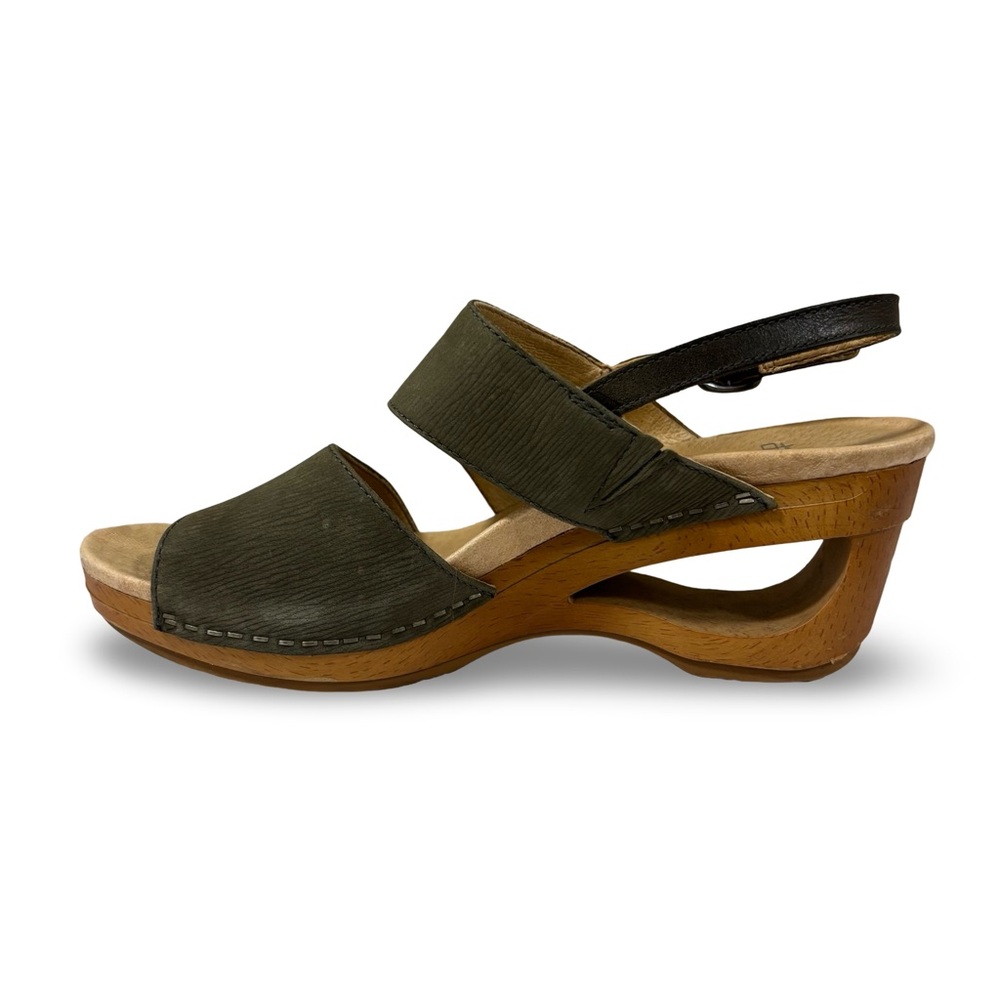 Dansko Olive Green Sandals with Brown Wedges Size 39 or 8-1/2 NEW condition.